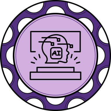 AI profile icon featuring a human head with integrated circuitry and an 