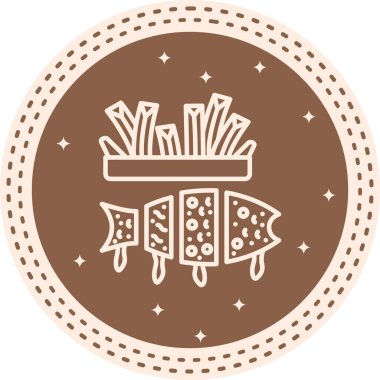 Üstünde patates kızartması olan stilize balık.