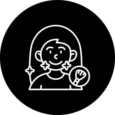 Gülümseyen kız elinde makyaj fırçası ikonu tutuyor