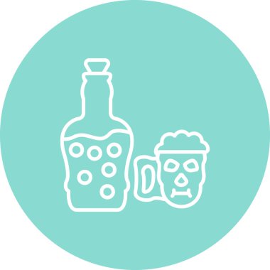 Köpüklü bir içecek şişesi ve kupası.