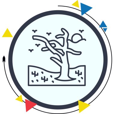 Kaktüs ve kuşlarla çevrili kuru ağaç.