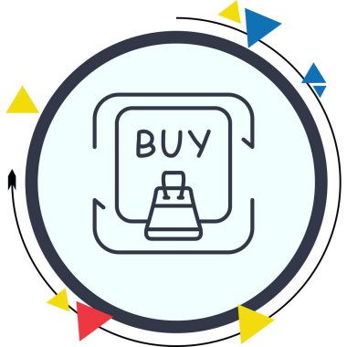 Renkli geometrik şekillerle çevrili satın alma düğmesi