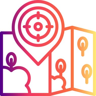 Konum broşlu katlanmış bir harita içeren seyahat ve gezinme grafikleri bir hedef veya hedef simgesi gösterir.