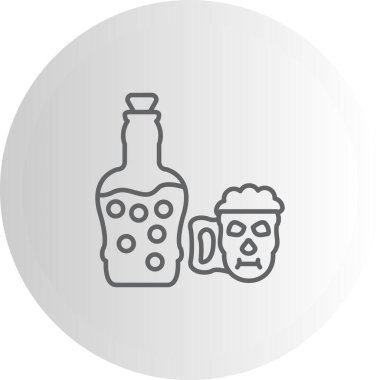 Mantar tıpalı cam şişe insan kafatası şeklinde köpüklü kupanın yanında duruyor. Uygulama için uygun simge.