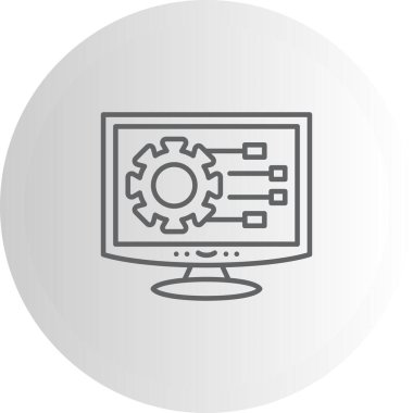 Bağlantı düğümleri olan mekanik bir teçhizatı gösteren bilgisayar monitörü simgesi, sistem ayarı uygulamaları veya teknik yapılandırma web sayfaları için uygundur.