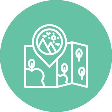 Seyahat ve navigasyon grafikleri katlanmış bir harita ve dağ manzarasını gösteren bir lokasyon iğnesi içeriyor..