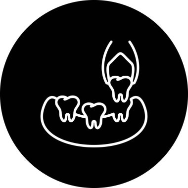 Diş ayıklama simgesi. Profesyonel diş macunları diş eti içindeki dişlerden cerrahi müdahaleyi temsil eden tek bir insan dişi çıkartır..