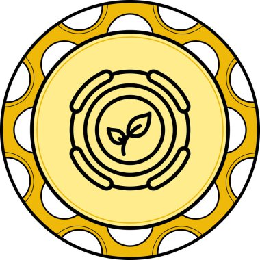 Beyaz çizgi simgesi, eşmerkezli çemberler ve kesik kenarlı iki küçük yaprağı dairesel arkaplan üzerine yerleştirir.