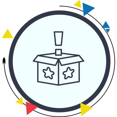 Yıldızlı bir açık kutu ve uygulamalarda veya web sayfalarında kullanılabilecek bir ünlem işareti.