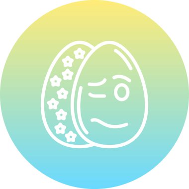 İki desenli Paskalya yumurtası yan yana durur, bir yumurta baş döndürücü bir yüz ifadesi, göz kırpan bir göz ve kafası karışık bir ağız gösterir..