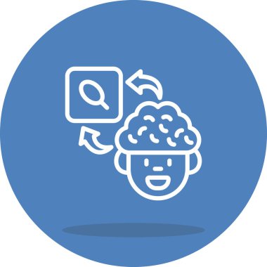 Kıvırcık saçlı bir kişi gülümserken, oklar baştan kareye büyüteç sembolü işaret ediyor..