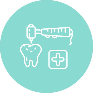 Diş Doldurma simgesi. Profesyonel diş macunu, tıbbi haç sembolünün yanındaki tek bir diş yüzeyindeki boşluğa iyileştirici dolgu malzemesi uygular..