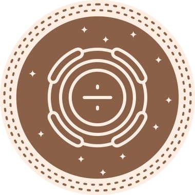White line division symbol sits inside circular geometric border with decorative stars