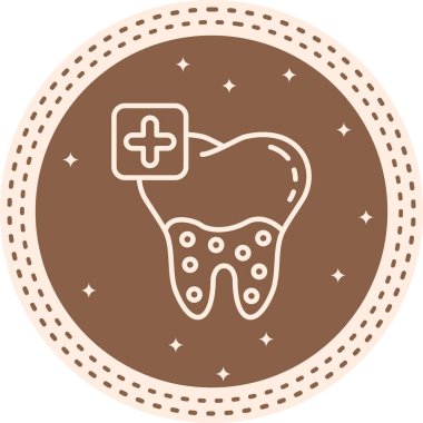 Diş minelerinin korunmasını veya profesyonel diş sağlığı hizmetlerini temsil eden tek bir diş ve sağlık sembolü başlığın yanında yer alır..