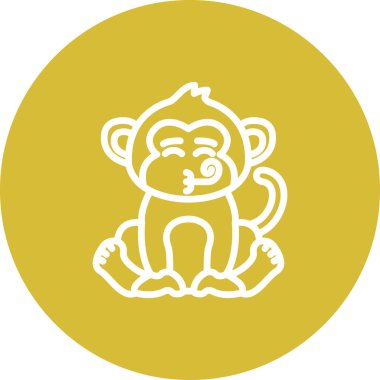 Çizgi Maymun Çizgisi Simgesi, Beyaz Arkaplanda Yaratıcı İllüstrasyon