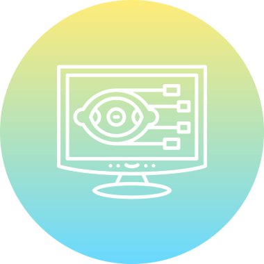 Bağlantı düğümleri ile bir göz sembolü gösteren bilgisayar monitörü simgesi, gözetim uygulamaları veya veri görselleştirme web sayfaları için uygundur.