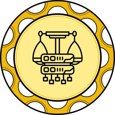 Data server icon featuring balance scales and connection nodes, suitable for financial data management apps or legal technology web pages.