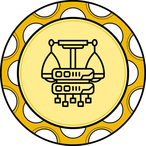 Data server icon featuring balance scales and connection nodes, suitable for financial data management apps or legal technology web pages.
