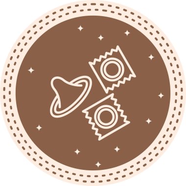 Paketlenmemiş bir prezervatifin doğrusal simgesi ve açık gri bir çember içinde iki paket prezervatif..