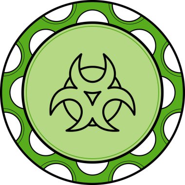 Dairesel tasarımda biyolojik tehlike uyarısı tasvir eden sembol.