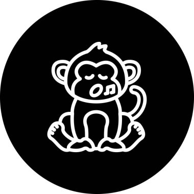 Çizgi Maymun Çizgisi Simgesi, Beyaz Arkaplanda Yaratıcı İllüstrasyon