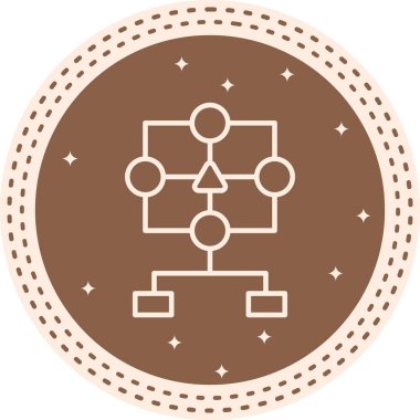 Bir kare çerçevedeki dört dairesel düğüme bağlı merkezi bir üçgen içeren geometrik diyagram, iki dikdörtgen baz birimine kadar dallanıyor. Uygulama için uygun simge.