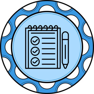 Liste işaretlerinin yanındaki işaretli sarmal defter kurşun kalemin yanında duruyor. Uygulama için uygun simge.