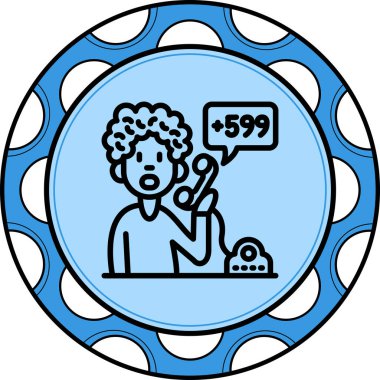 Telefon ahizesini elinde tutan bir kadın simgesi. Konuşma baloncuğu ile 599 numaralı kodu gösteriyor. Uygulamalar ya da web sayfaları için uygun..