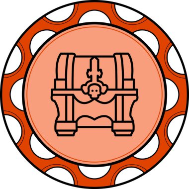 Korsan Hazine ikonu, basit çizgi çizimi, kafatası tasarımlı hazine sandığı..