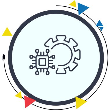 Sistem optimizasyon uygulamaları veya donanım ayarı web sayfaları için uygun bir mikroçip ile entegre mekanik dişli teknik yapılandırma simgesi.