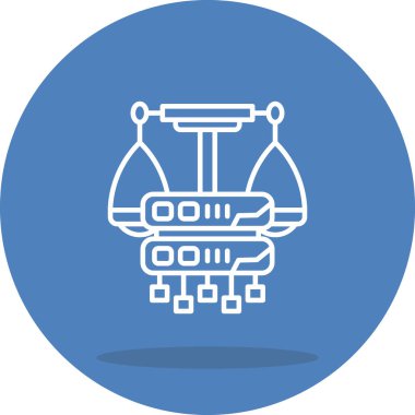 Denge ölçekleri ve bağlantı düğümleri içeren veri sunucusu simgesi, finansal veri yönetimi uygulamaları veya hukuki teknoloji web sayfaları için uygundur.