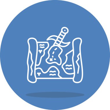 Üzerinde işaretli adalar ve parşömene saplanmış küçük hançerler bulunan eski bir hazine haritası. Uygulama için uygun simge.