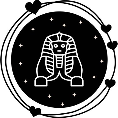 Minimalist çizgi simgesi, Giza heykelinin büyük bir sfenksini ön planda otururken tasvir eder