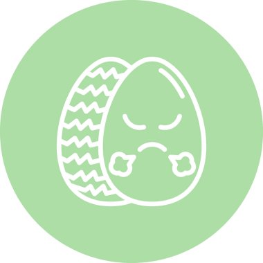 Bir Paskalya yumurtası kızgın bir yüz, çatık kaşlar ve geniş bir kaşla süslenir ve başka bir süslü yumurtanın yanında durur..