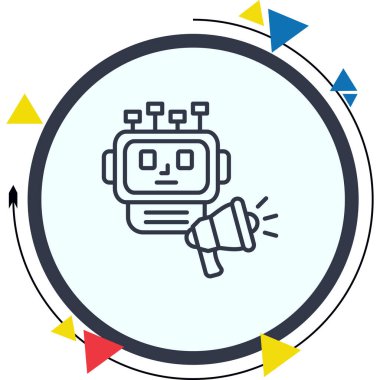 Bir megafon ve anten benzeri bağlantı düğümlerine sahip robot simgesi