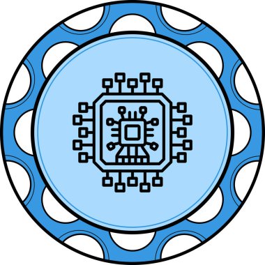 Devre kartlı mikroçip simgesi. Doğrusal ve siluet biçimi.