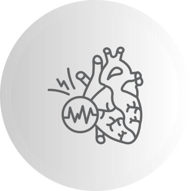 Taşikardi dengeli ikon. Küçük bir kalp atışı monitörü ikonu olan insan kalbinin beyaz çizgi çizimi