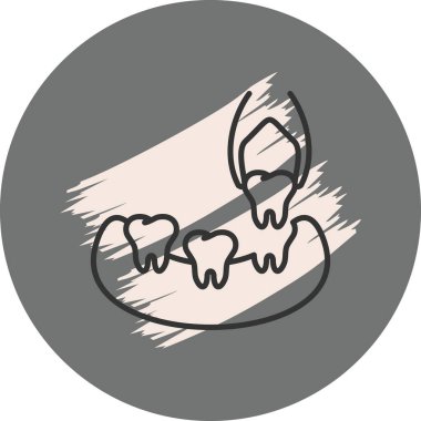 Diş ayıklama simgesi. Profesyonel diş macunları diş eti içindeki dişlerden cerrahi müdahaleyi temsil eden tek bir insan dişi çıkartır..