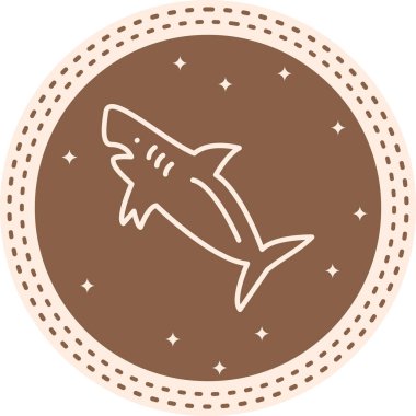 Uygulamalar veya web sayfaları için uygun kalp aksanıyla yıldızlı bir gökyüzünde zıplayan minimalist bir köpekbalığı..