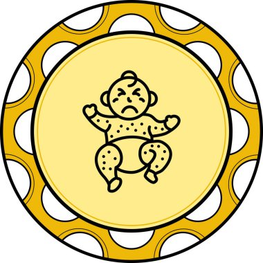 Cildinde kızarıklık ya da lekeler olan ağlayan bir bebeğin çizgi simgesi.