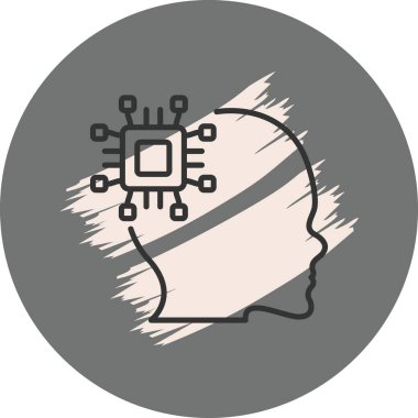 Entegre mikroçip ve bağlantı düğümlerine sahip insan profili simgesi, nöroteknoloji uygulamaları veya yapay zeka web sayfaları için uygundur.