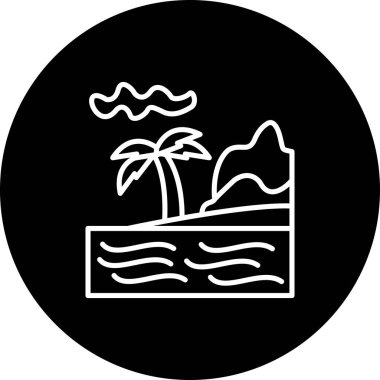 Tek bir palmiye ağacının bulunduğu tropik bir ada. Uygulama için uygun simge.