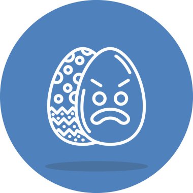 Bir Paskalya yumurtası kızgın bir yüz, çatık kaşlar ve geniş bir kaşla süslenir ve başka bir süslü yumurtanın yanında durur..