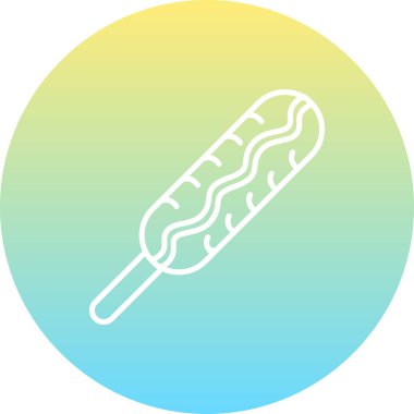 Çemberin merkezindeki çubukta yiyecek uygulamaları için uygun bir mısırlı sosis çizimi..