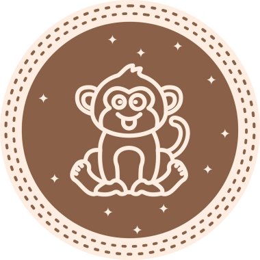 Çizgi Maymun Çizgisi Simgesi, Beyaz Arkaplanda Yaratıcı İllüstrasyon