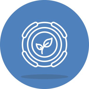 Beyaz çizgi simgesi, eşmerkezli çemberler ve kesik kenarlı iki küçük yaprağı dairesel arkaplan üzerine yerleştirir.