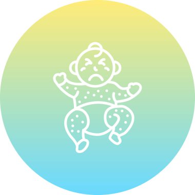 Cildinde kızarıklık ya da lekeler olan ağlayan bir bebeğin çizgi simgesi.