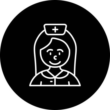 Profesyonel sağlık uygulamaları ya da tıbbi web sayfaları için tasarlanmış minimalist beyaz hemşire çizgisi grafiği.