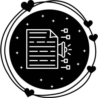 Bir megafon ve bağlantı düğümlerine sahip belge simgesi, pazarlama uygulamaları veya veri yayınlama web sayfaları için uygundur.
