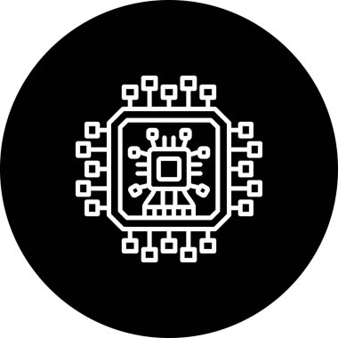 Devre kartlı mikroçip simgesi. Doğrusal ve siluet biçimi.